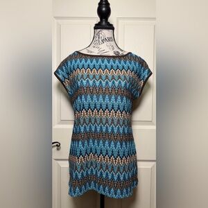 Cato Blue and Brown Geo Patterned Blouse